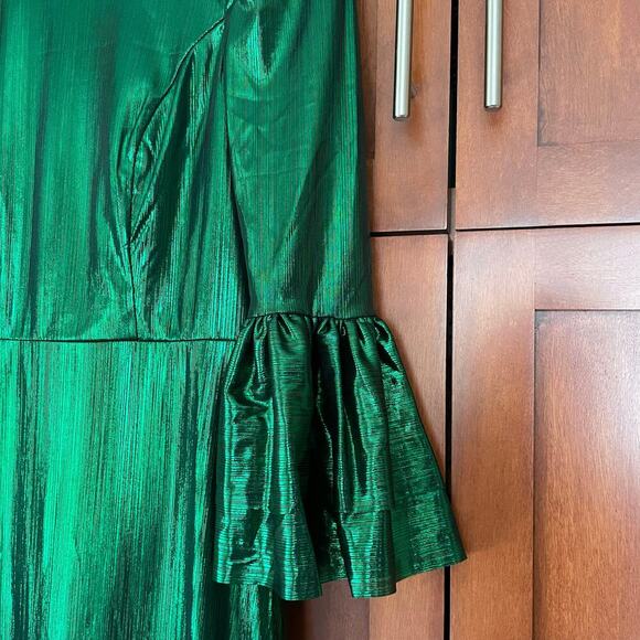Pomander Place Emerald Crinkle Lurex Lillith Dress Maxi Green Size Small NEW - Picture 6 of 11